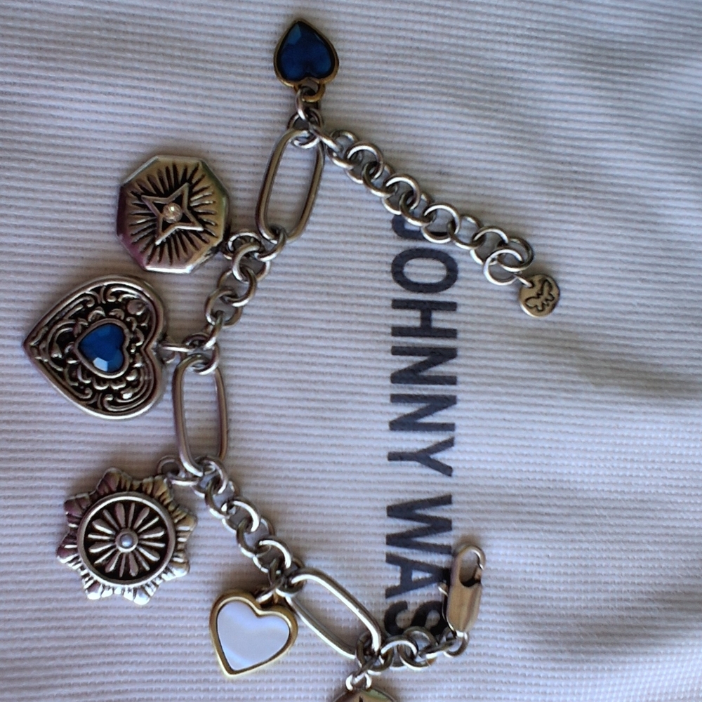 Johnny Was Silver-Tone Heart Charm Bracelet with Blue Accents - Picture 2 of 11
